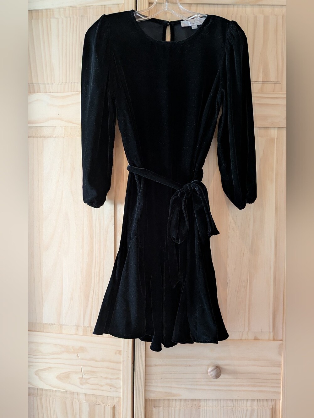 LOFT Black Velvet Mini Dress with Tie Waist